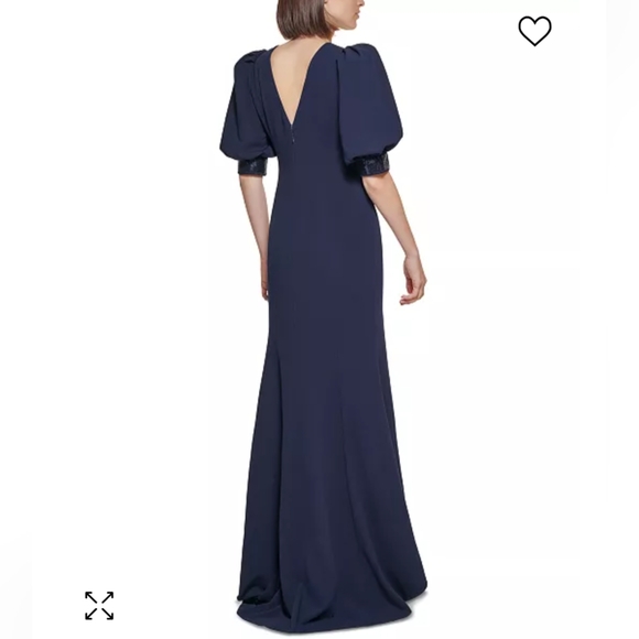 Calvin Klein Sequined-Sleeve V-Back Gown in Black Size 8 - Picture 4 of 12